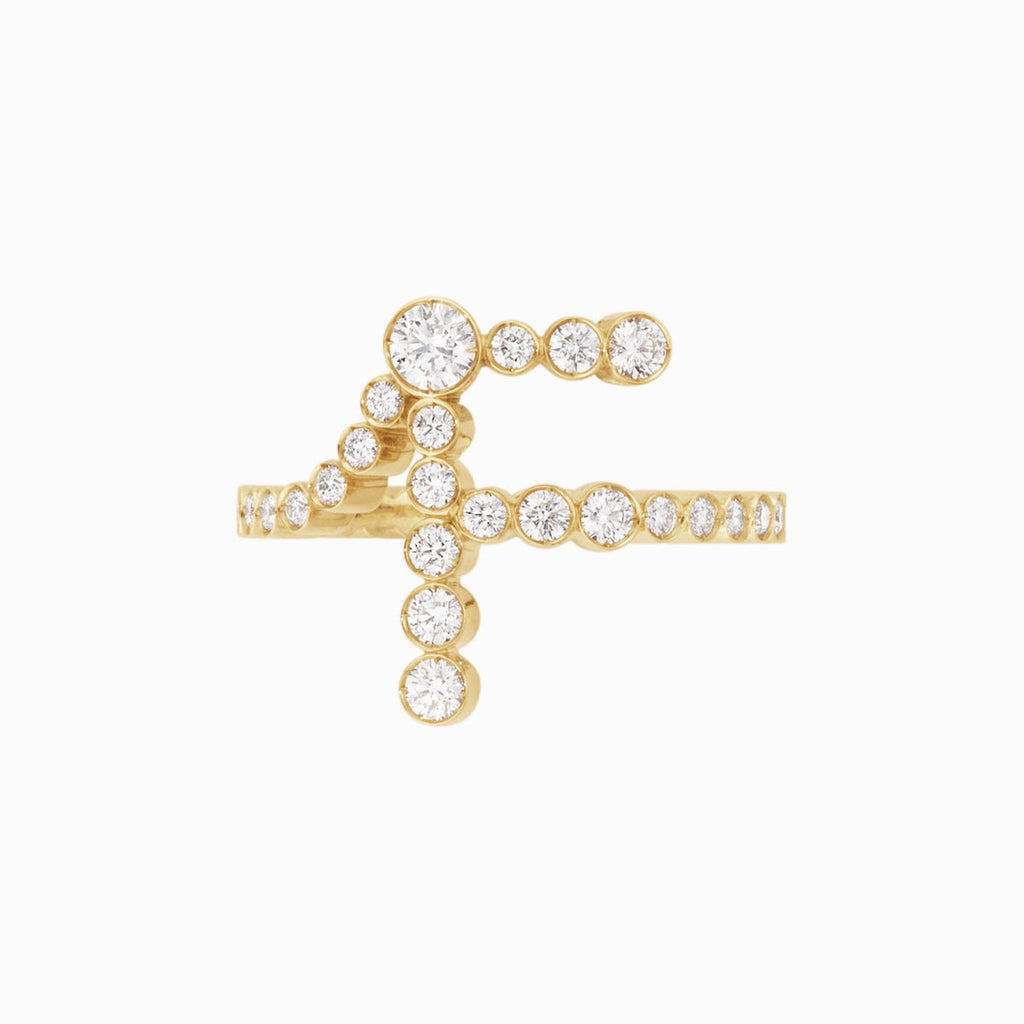 The F Initial Ring - Diamond Bezel Letter Ring