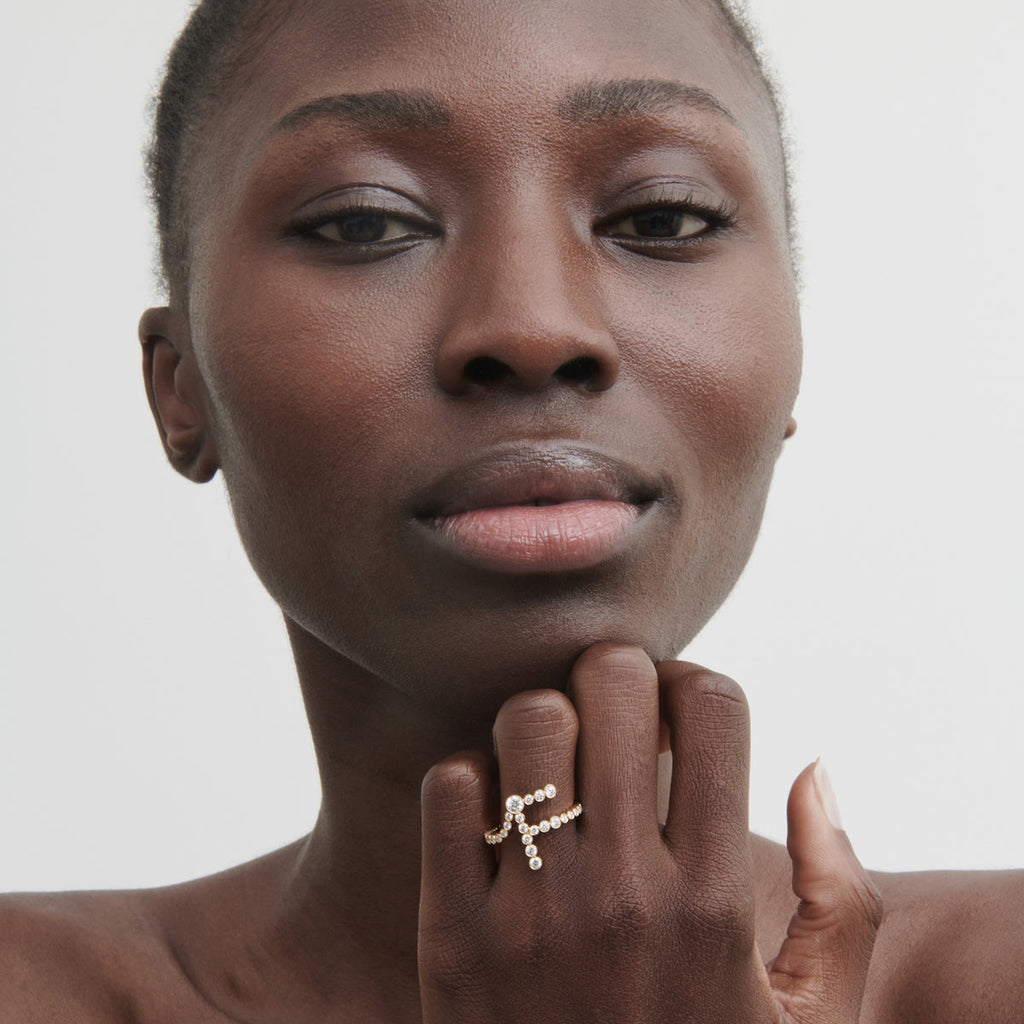 The F Initial Ring - Diamond Bezel Letter Ring