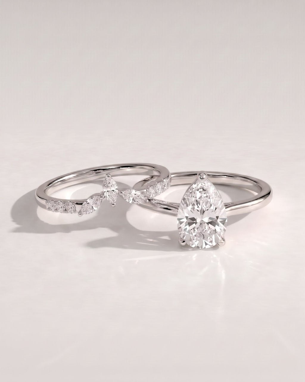 The Fiora Bridal Set - Pear Diamond Ring with Marquise Leaf Wedding Band