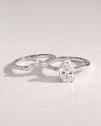 The Fiora Bridal Set - Pear Diamond Ring with Marquise Leaf Wedding Band