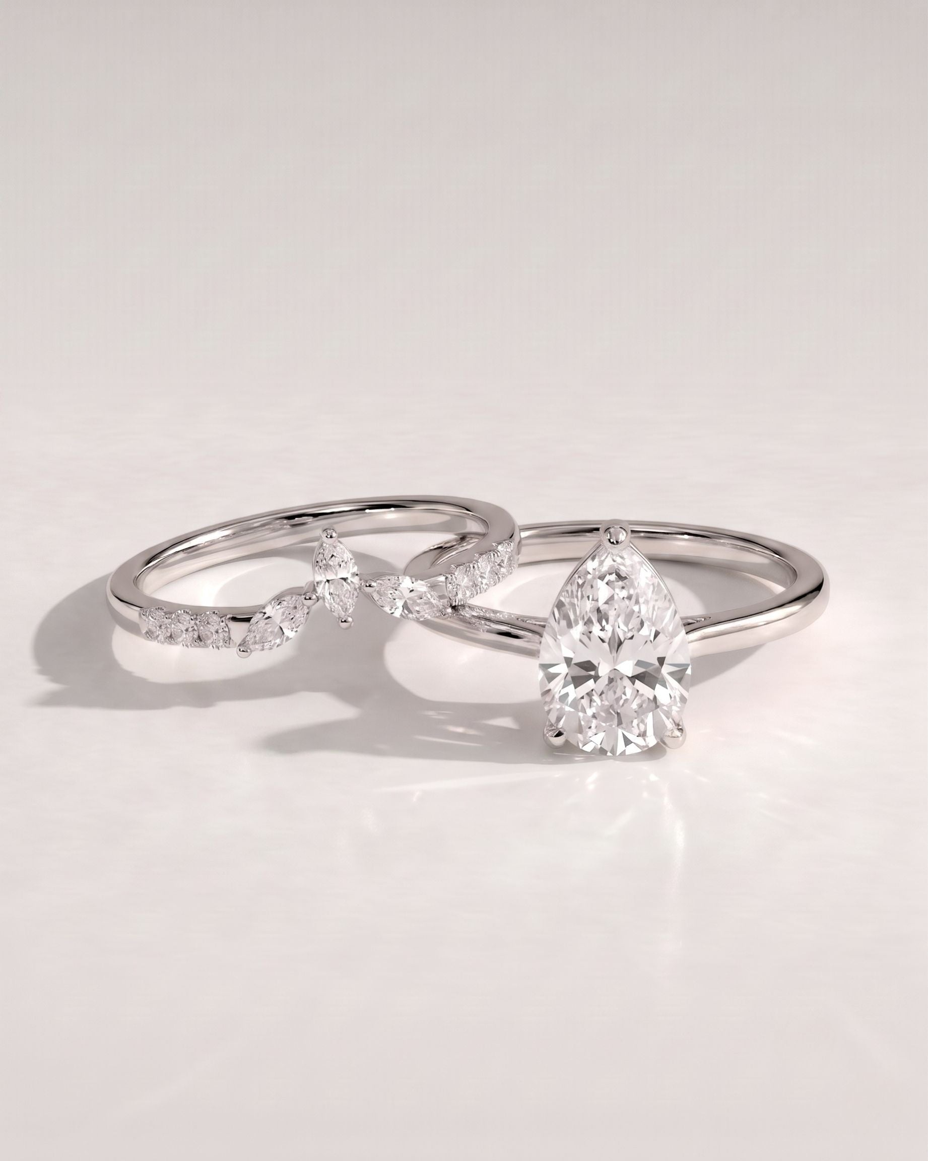 The Fiora Bridal Set - Pear Diamond Ring with Marquise Leaf Wedding Band