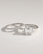 The Geneva Bridal Set - Emerald Cut Three Stone Ring with Pavé Wedding Band