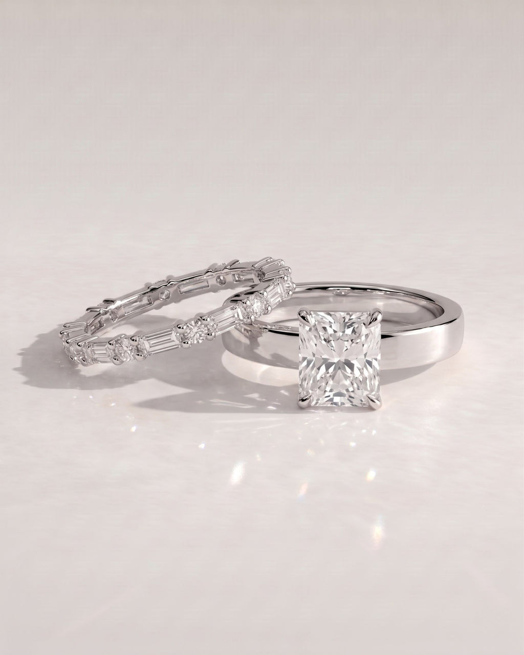 The Isadora Bridal Set - Radiant Cut Ring with Baguette Diamond Band