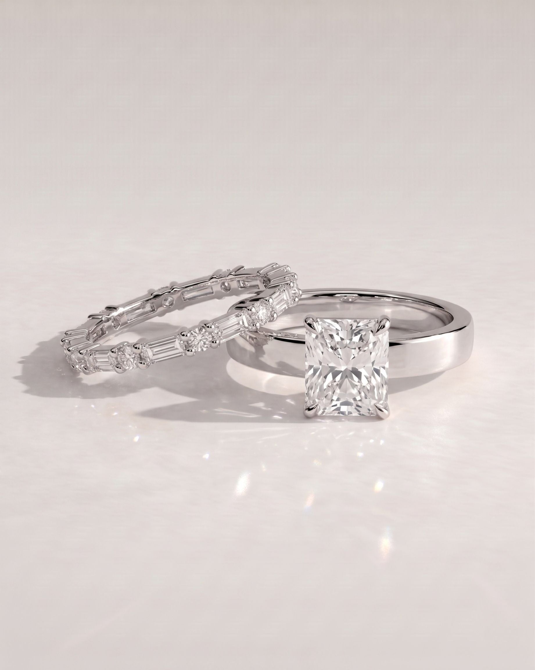 The Isadora Bridal Set - Radiant Cut Ring with Baguette Diamond Band