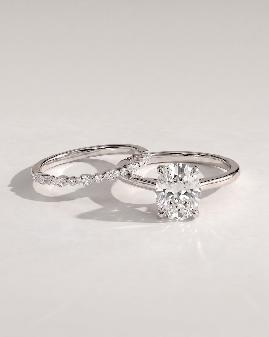 The Liora Bridal Set - Oval Diamond Ring with Marquise Leaf Wedding Band