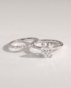 The Liora Bridal Set - Oval Diamond Ring with Marquise Leaf Wedding Band
