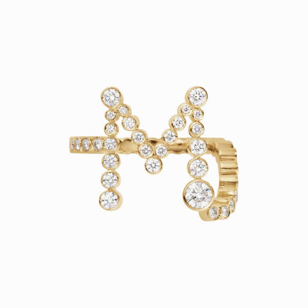 The M Initial Ring - Diamond Bezel Letter Ring