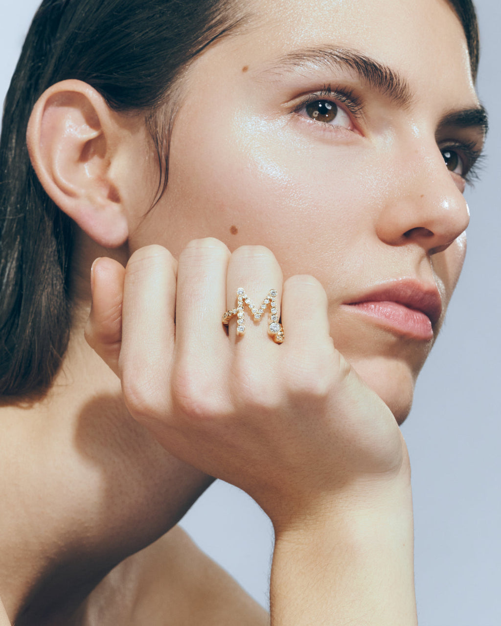 The M Initial Ring - Diamond Bezel Letter Ring