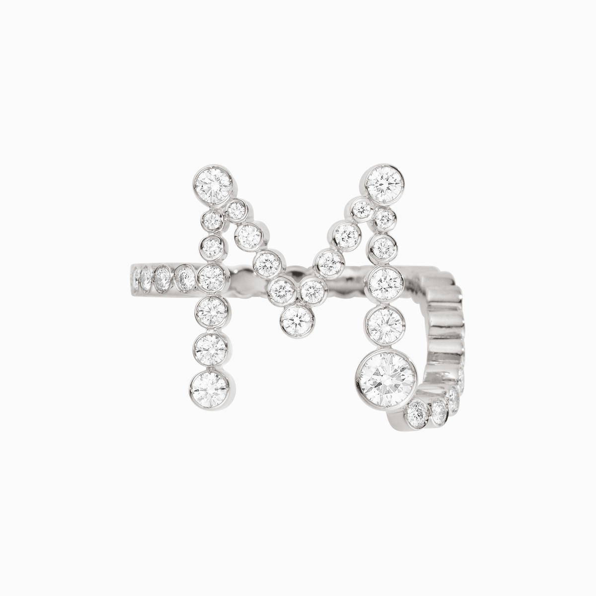The M Initial Ring - Diamond Bezel Letter Ring