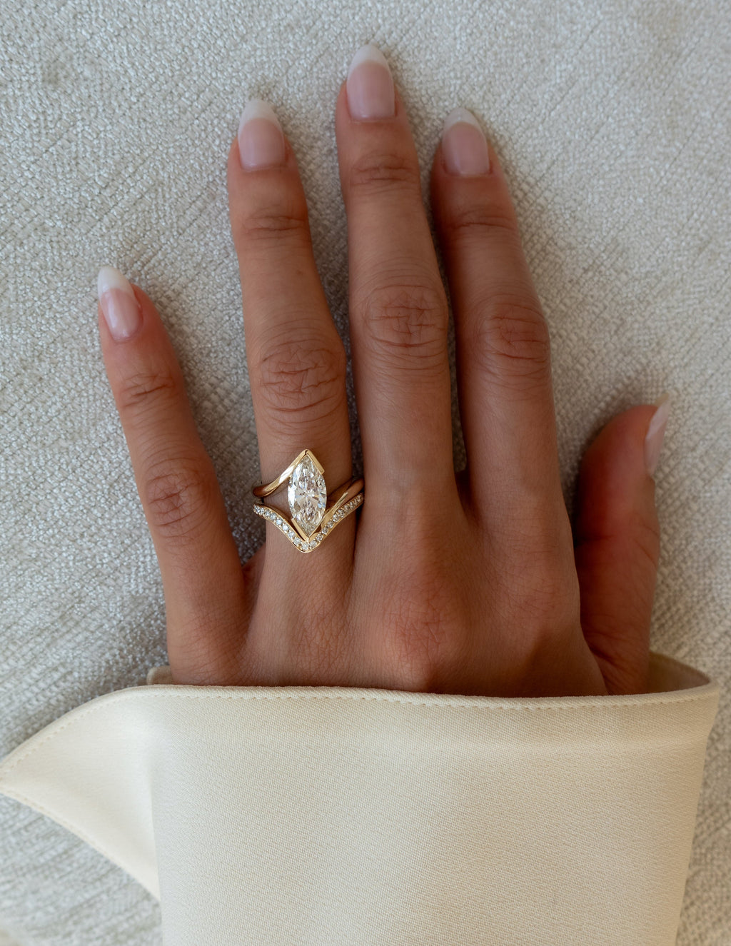 The Marielle Bridal Set - Marquise Diamond Ring with Wave Contour Band