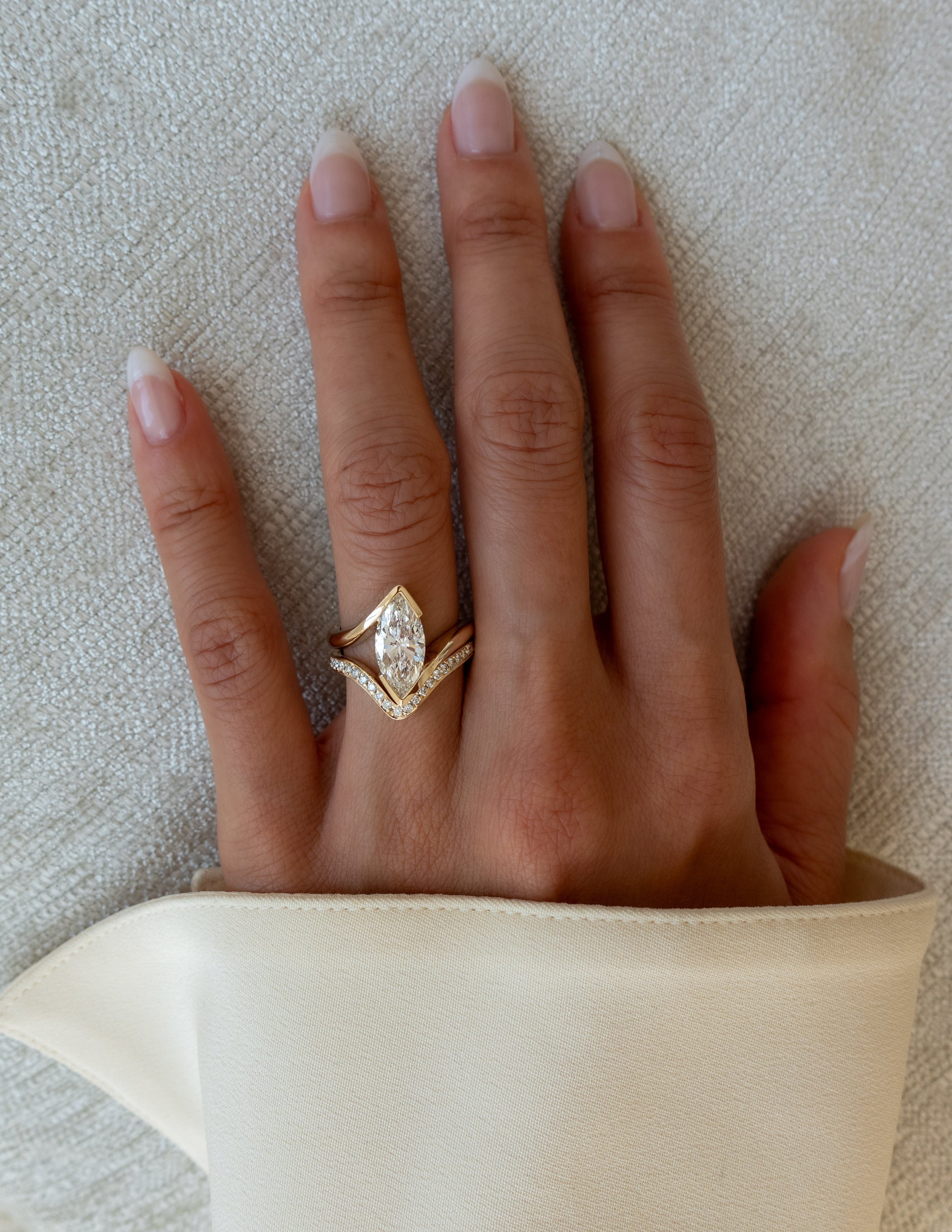 The Marielle Bridal Set - Marquise Diamond Ring with Wave Contour Band