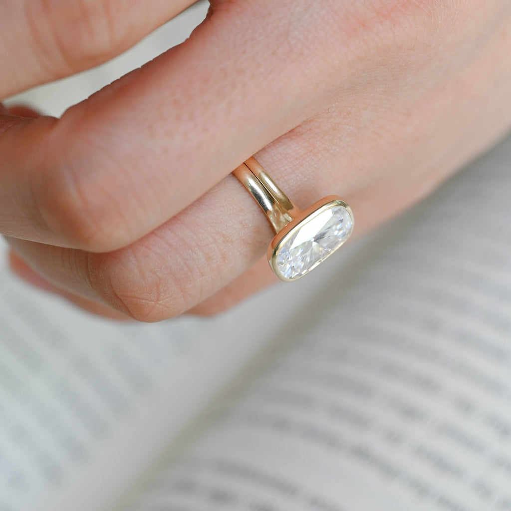 The Noelle Bridal Set - Bezel Cushion Engagement Ring with Wedding Band