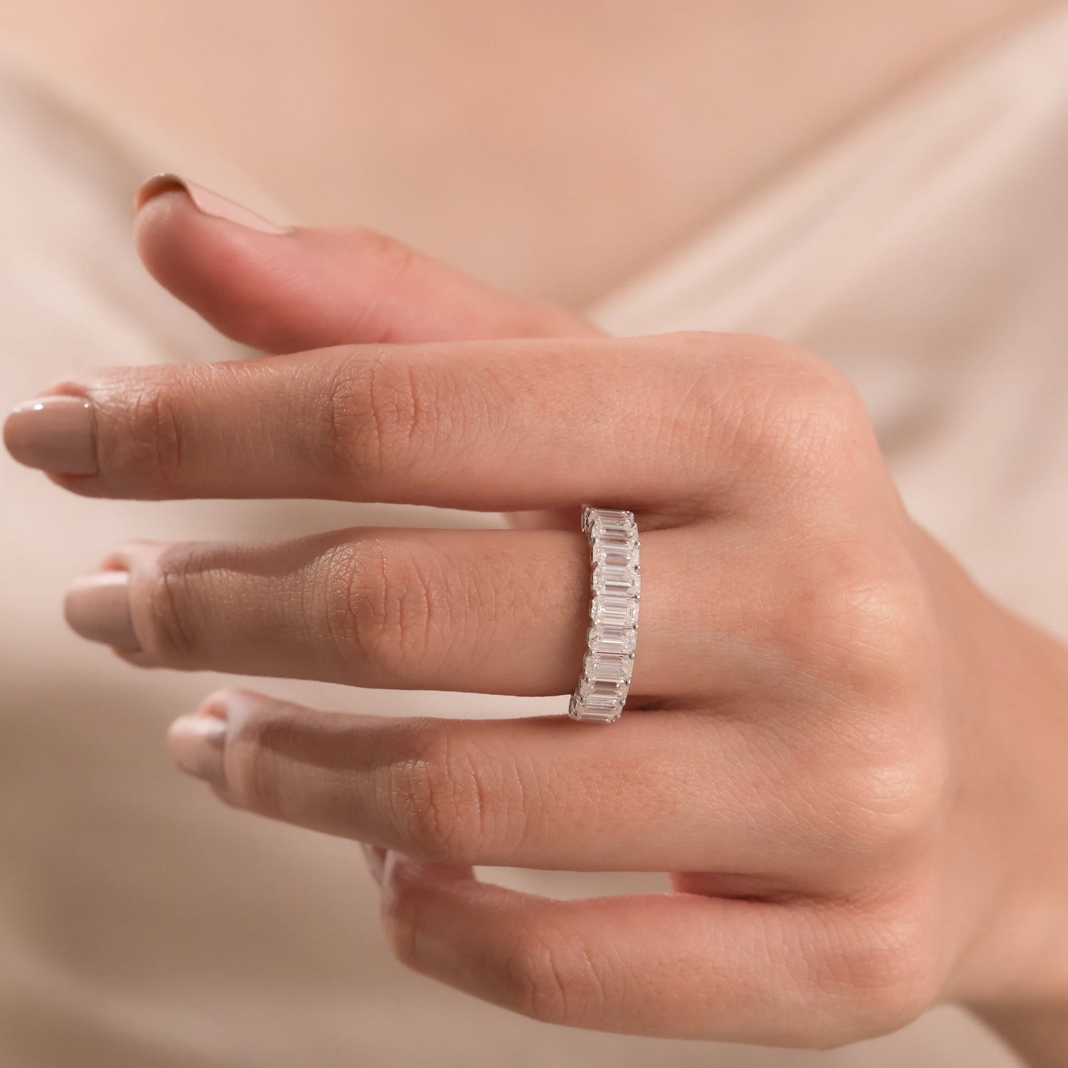 The Odienne Band - Emerald Diamond Half Eternity Wedding Band