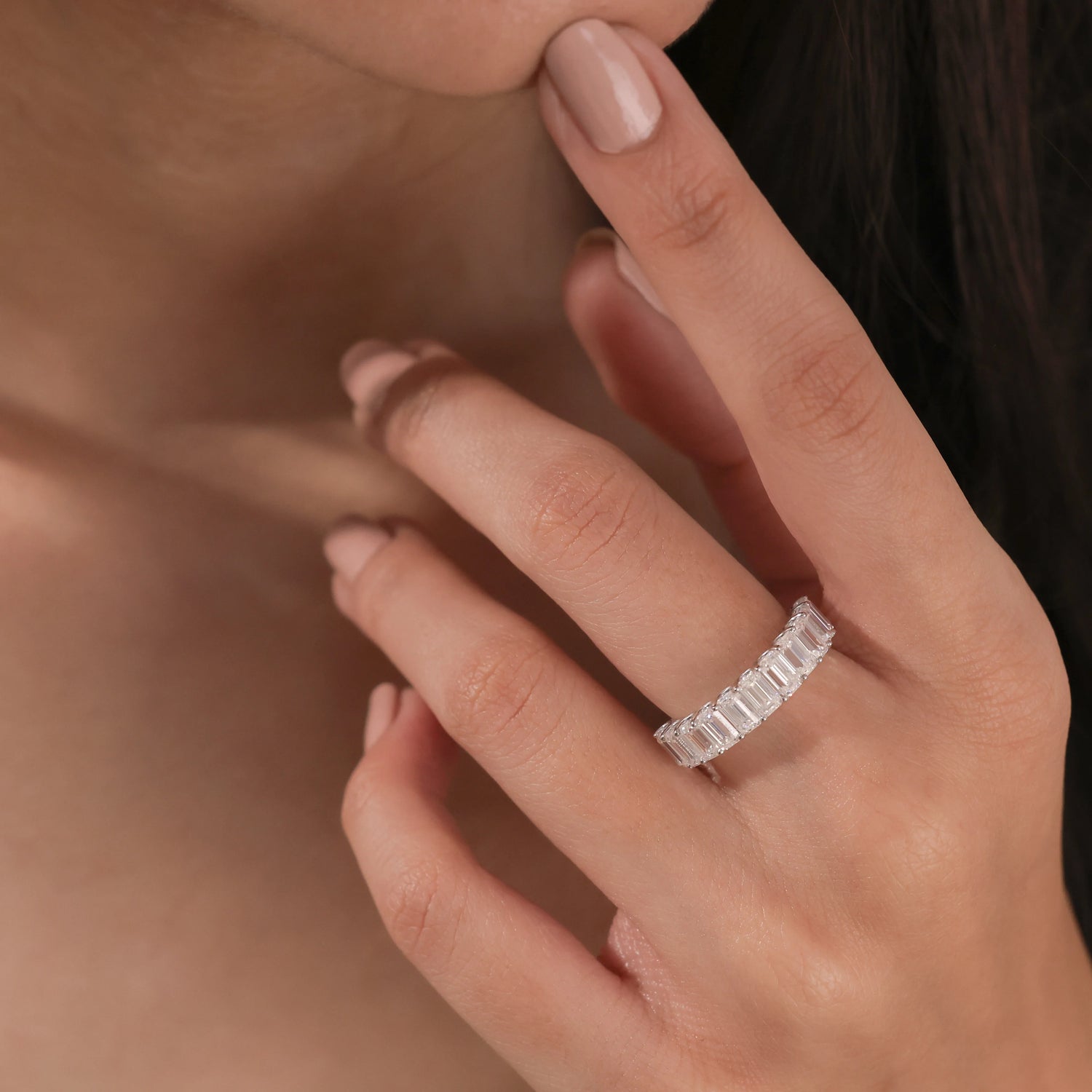 The Odienne Band - Emerald Diamond Half Eternity Wedding Band