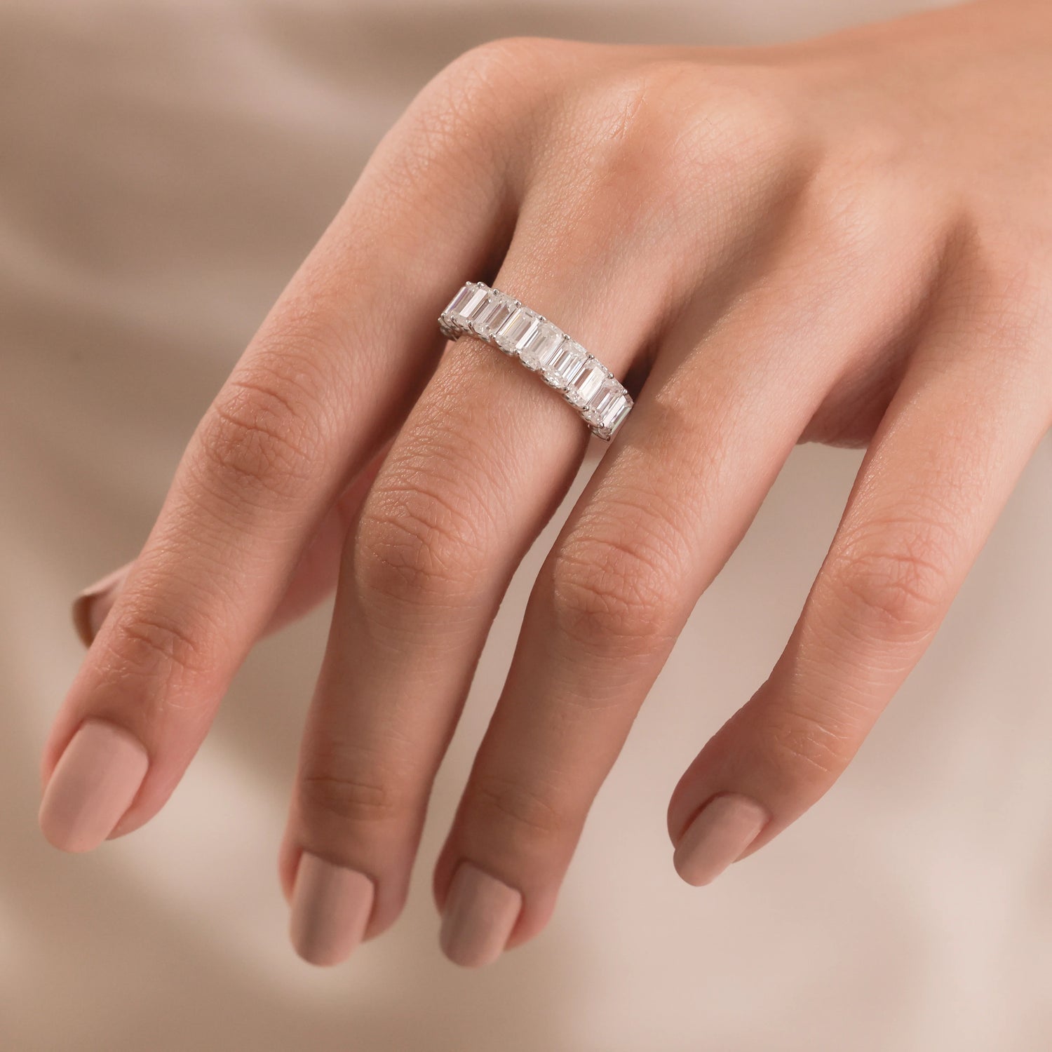 The Odienne Band - Emerald Diamond Half Eternity Wedding Band