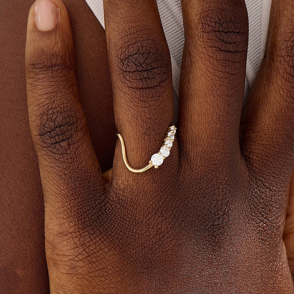 The Ondine Ring - Round Brilliant Wave Band in Silver