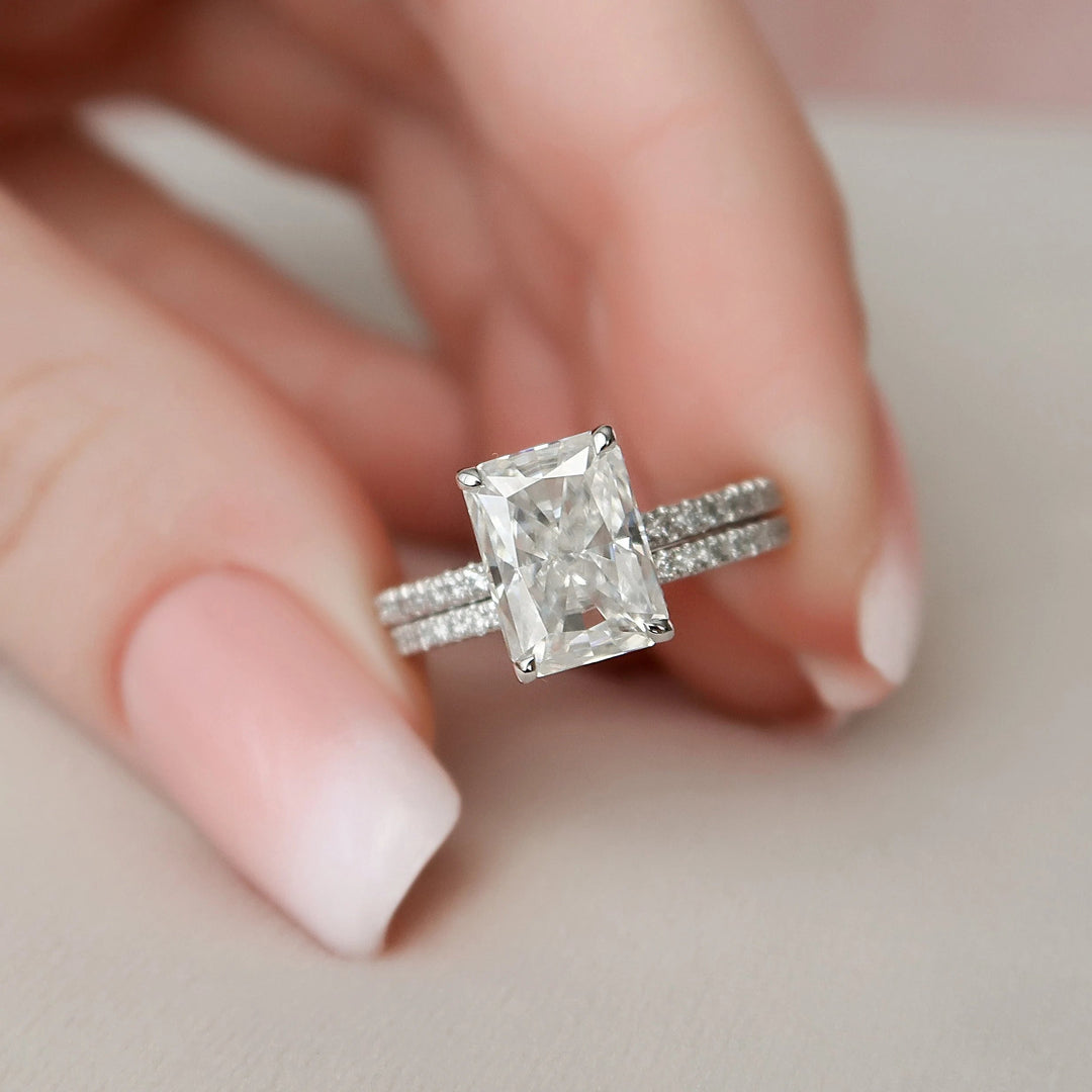 The Seraphine Bridal Set – Radiant Cut Pave Engagement Ring & Matching Wedding Band