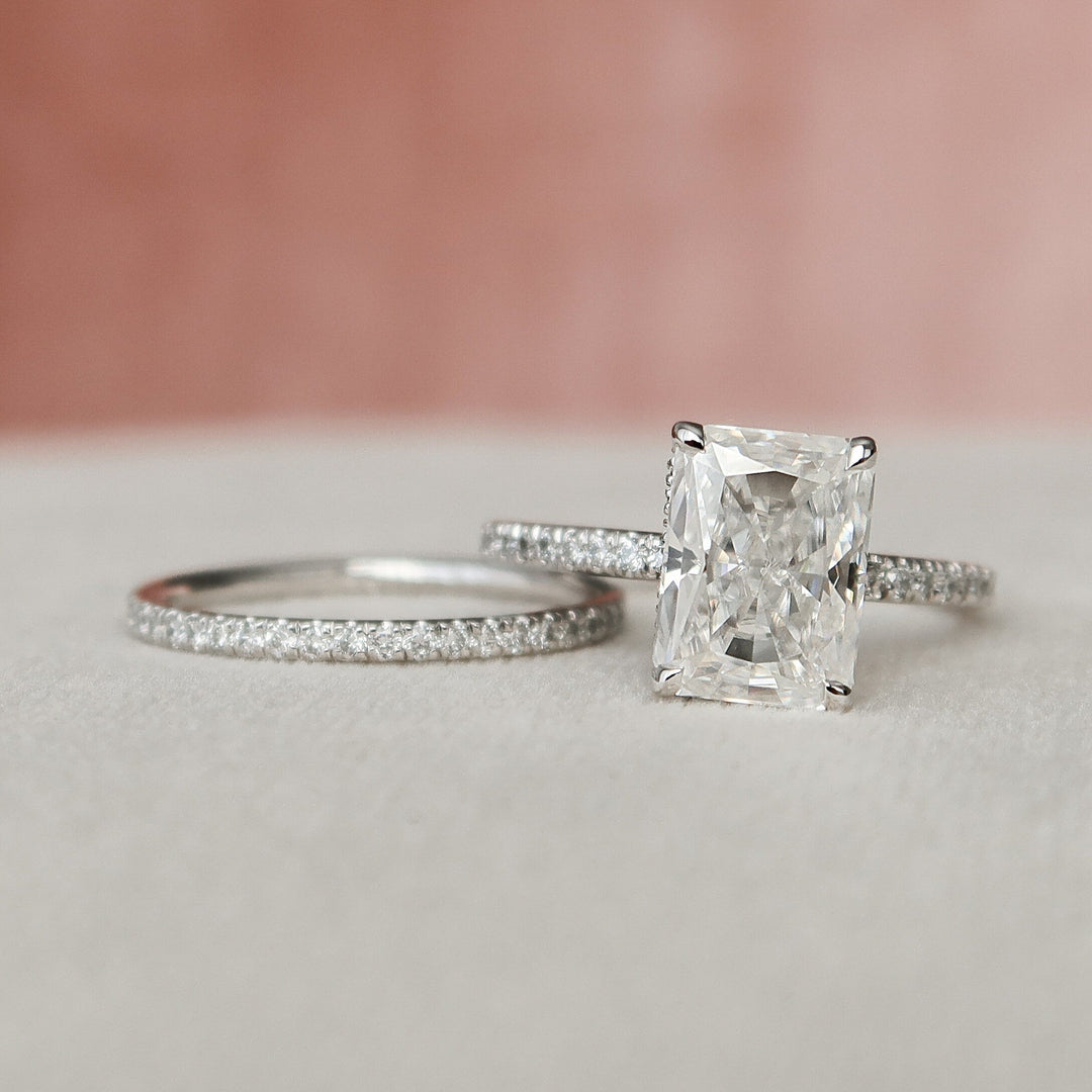 The Seraphine Bridal Set – Radiant Cut Pave Engagement Ring & Matching Wedding Band