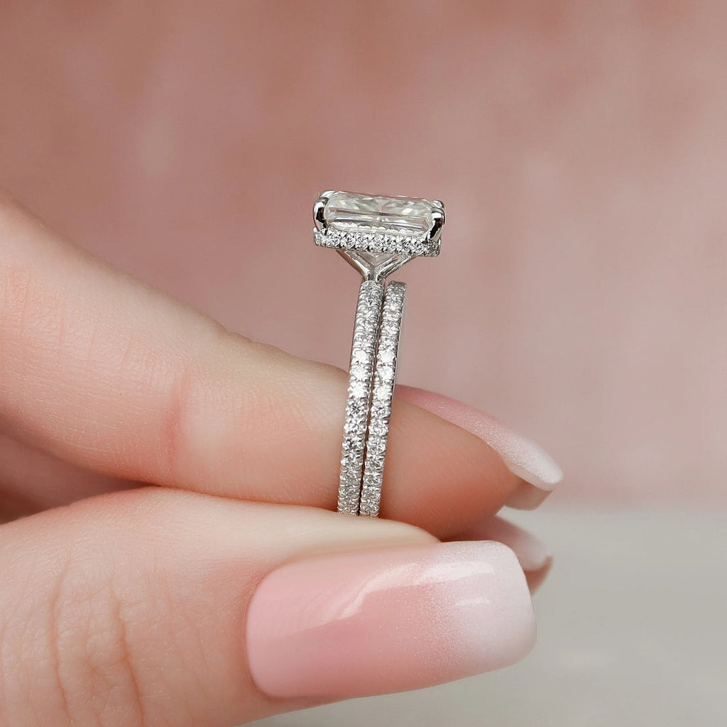 The Seraphine Bridal Set – Radiant Cut Pave Engagement Ring & Matching Wedding Band