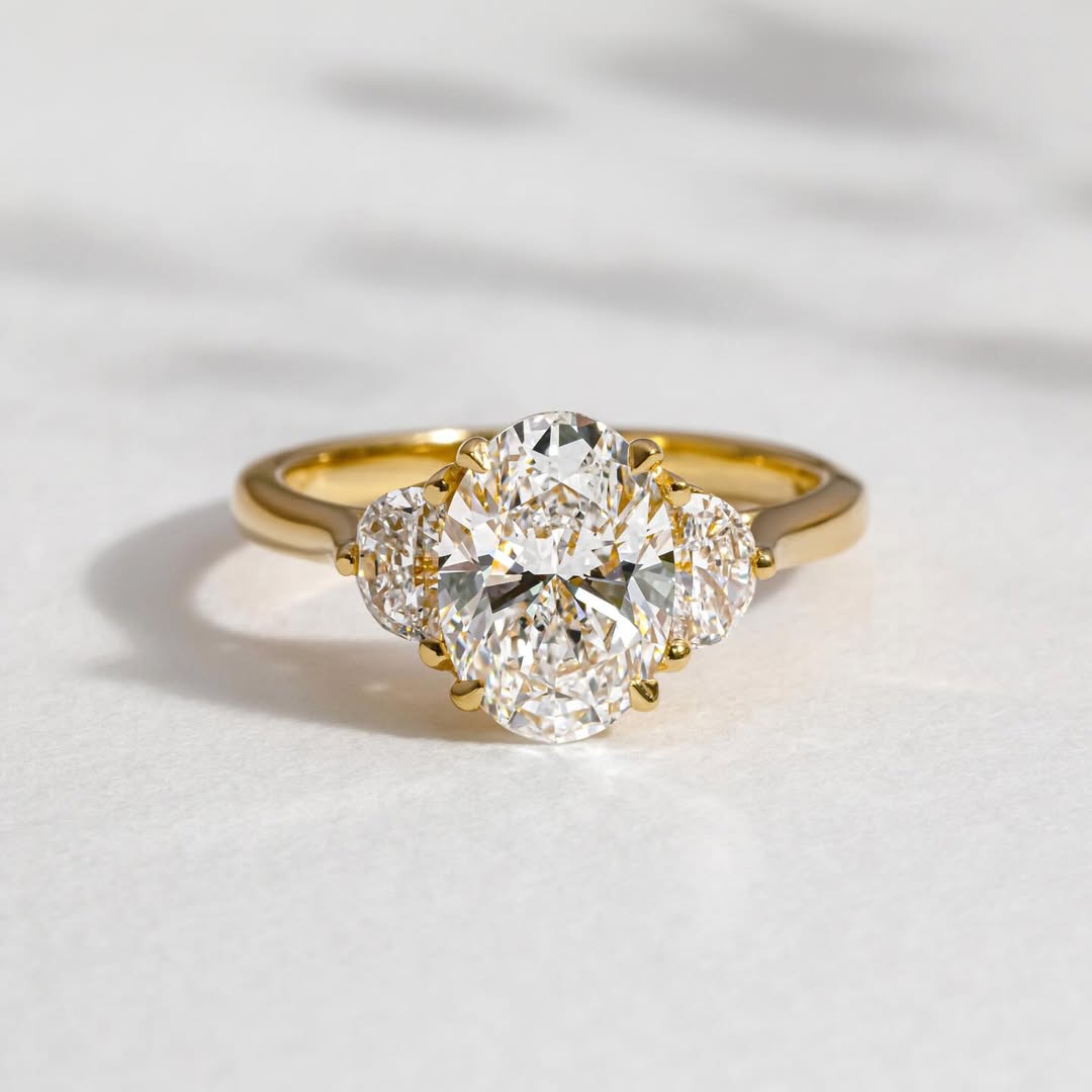 The Trielle Ring - Oval & Face-Up Half Moon Trilogy Engagement Ring