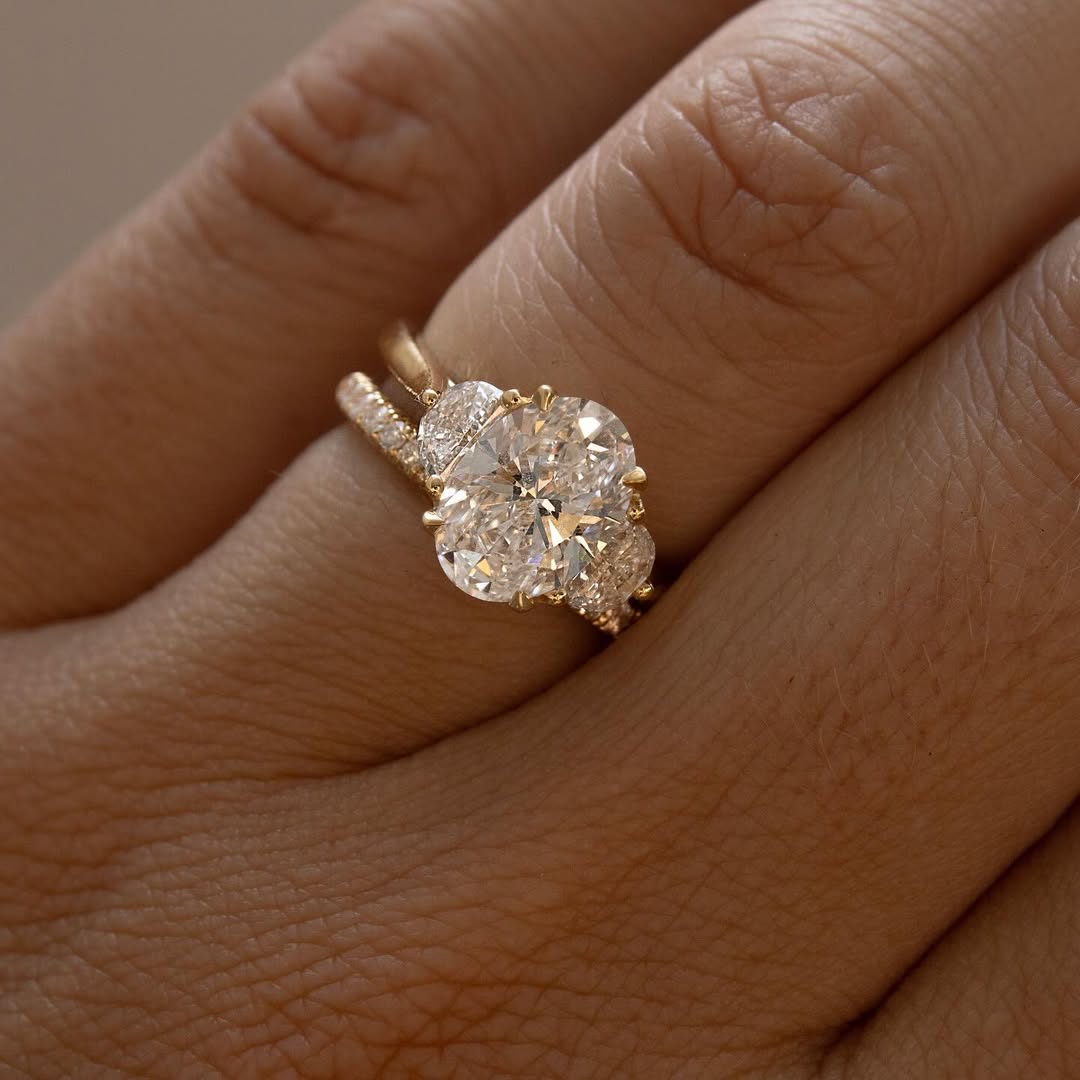 The Trielle Ring - Oval & Face-Up Half Moon Trilogy Engagement Ring