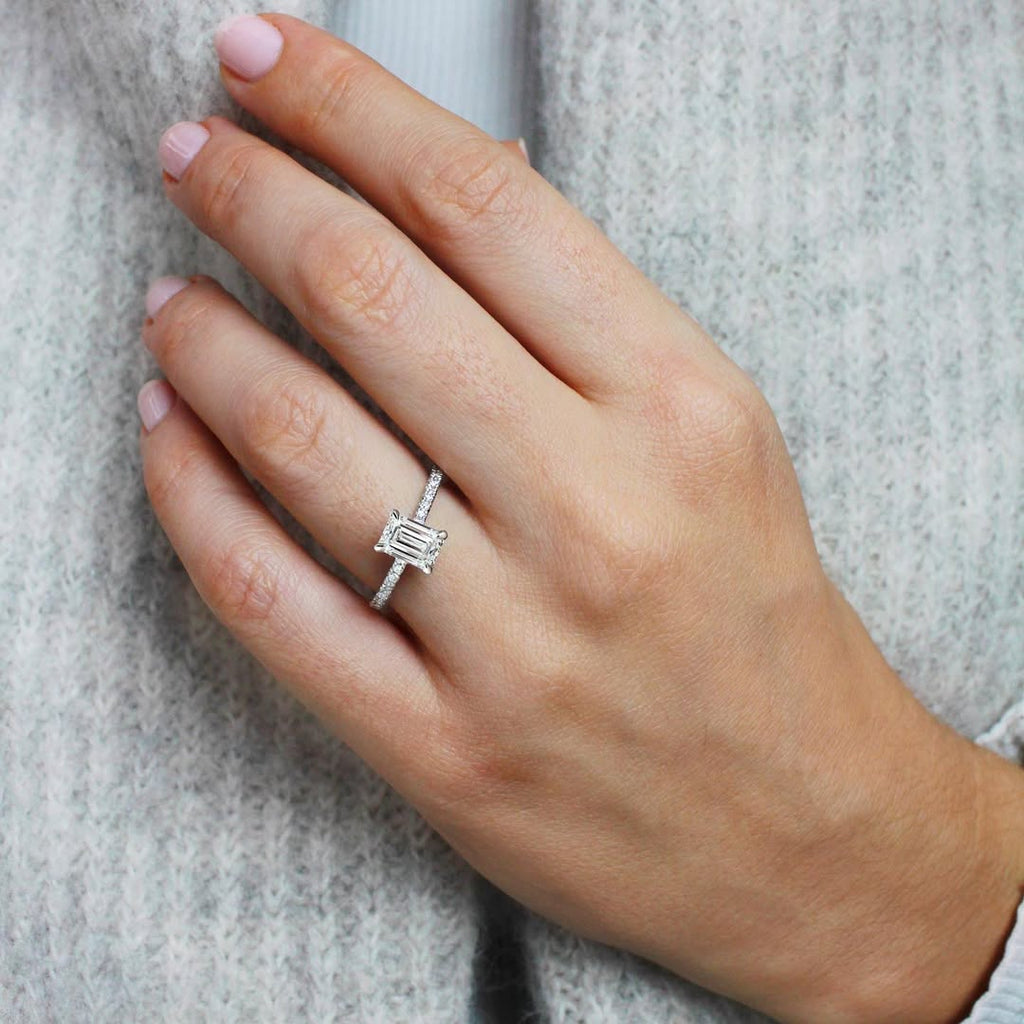 The Valenza Ring - Emerald Cut Hidden Halo Pave Ring
