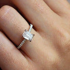The Valenza Ring - Emerald Cut Hidden Halo Pave Ring
