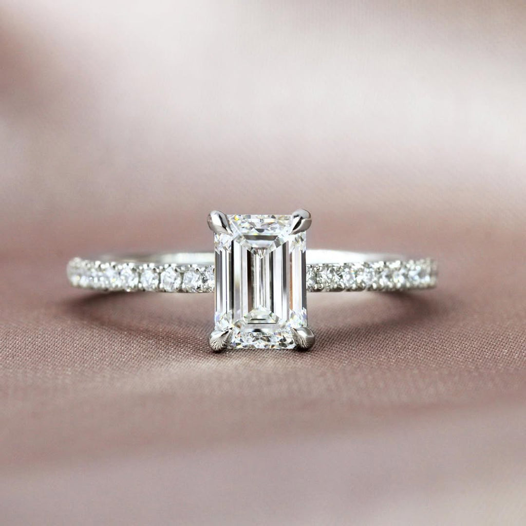 The Valenza Ring - Emerald Cut Hidden Halo Pave Ring