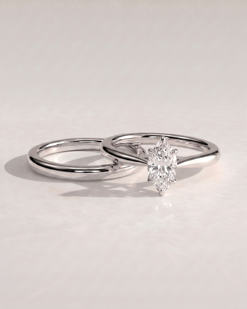 The Vivienne Bridal Set - Marquise Solitaire Ring with Plain Wedding Band