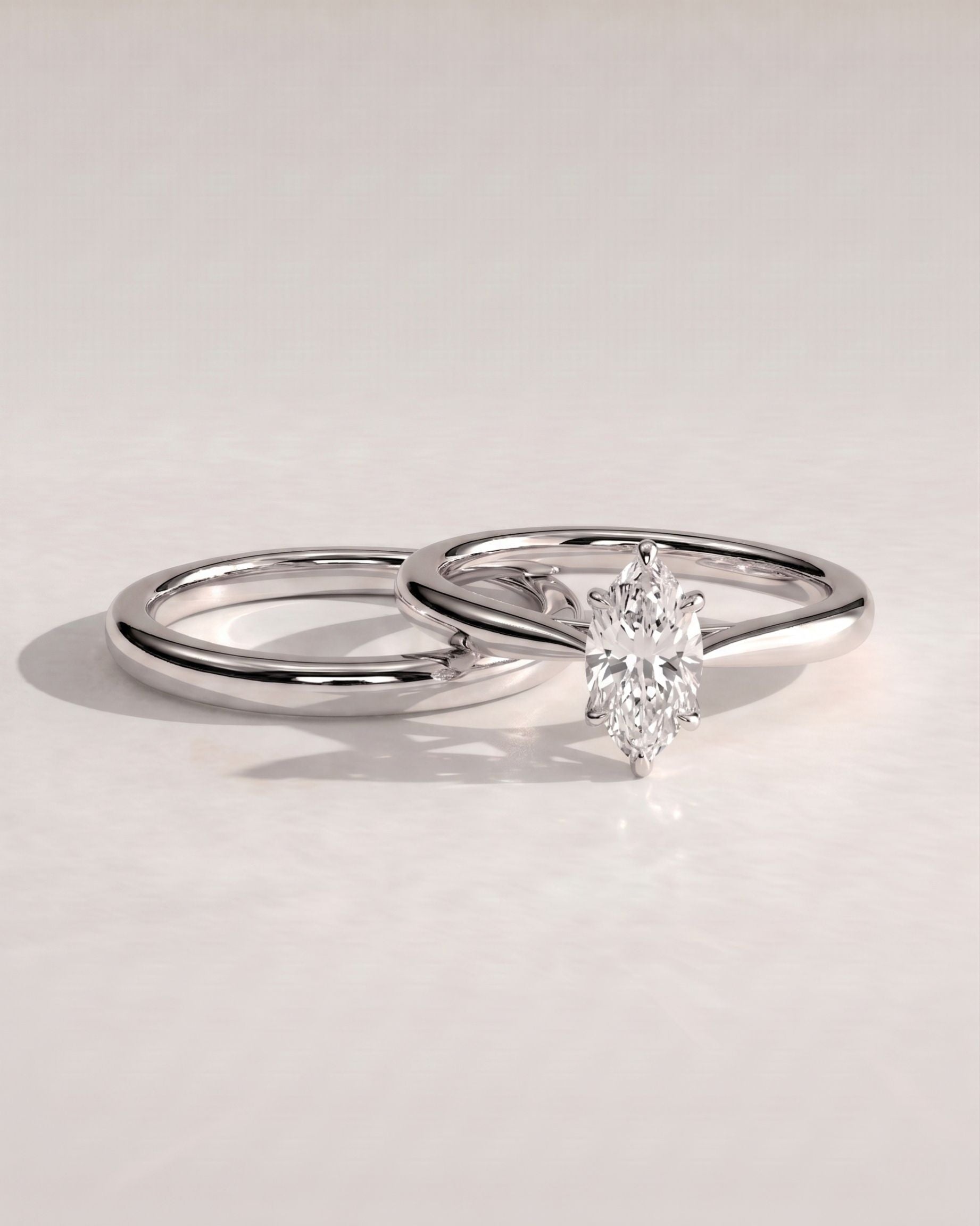 The Vivienne Bridal Set - Marquise Solitaire Ring with Plain Wedding Band