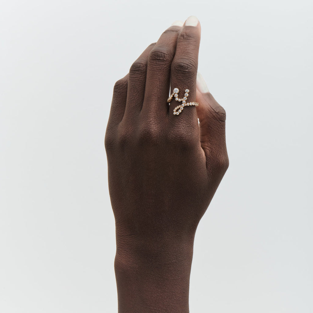 The Y Initial Ring - Diamond Bezel Letter Ring