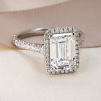 The Alessa Ring - Emerald Halo Pave Diamond Ring