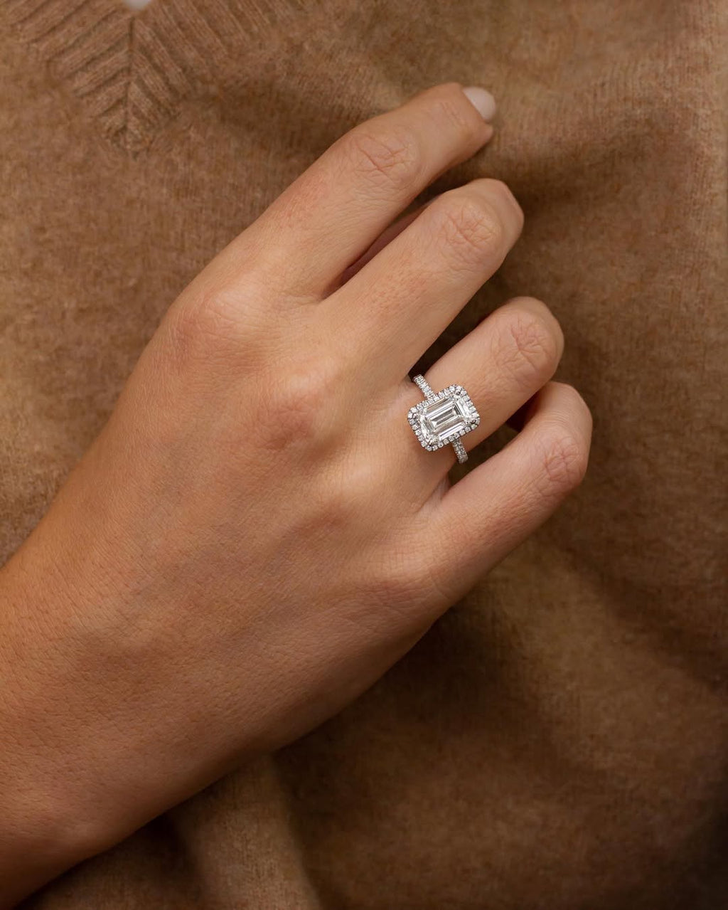The Alessa Ring - Emerald Halo Pave Diamond Ring
