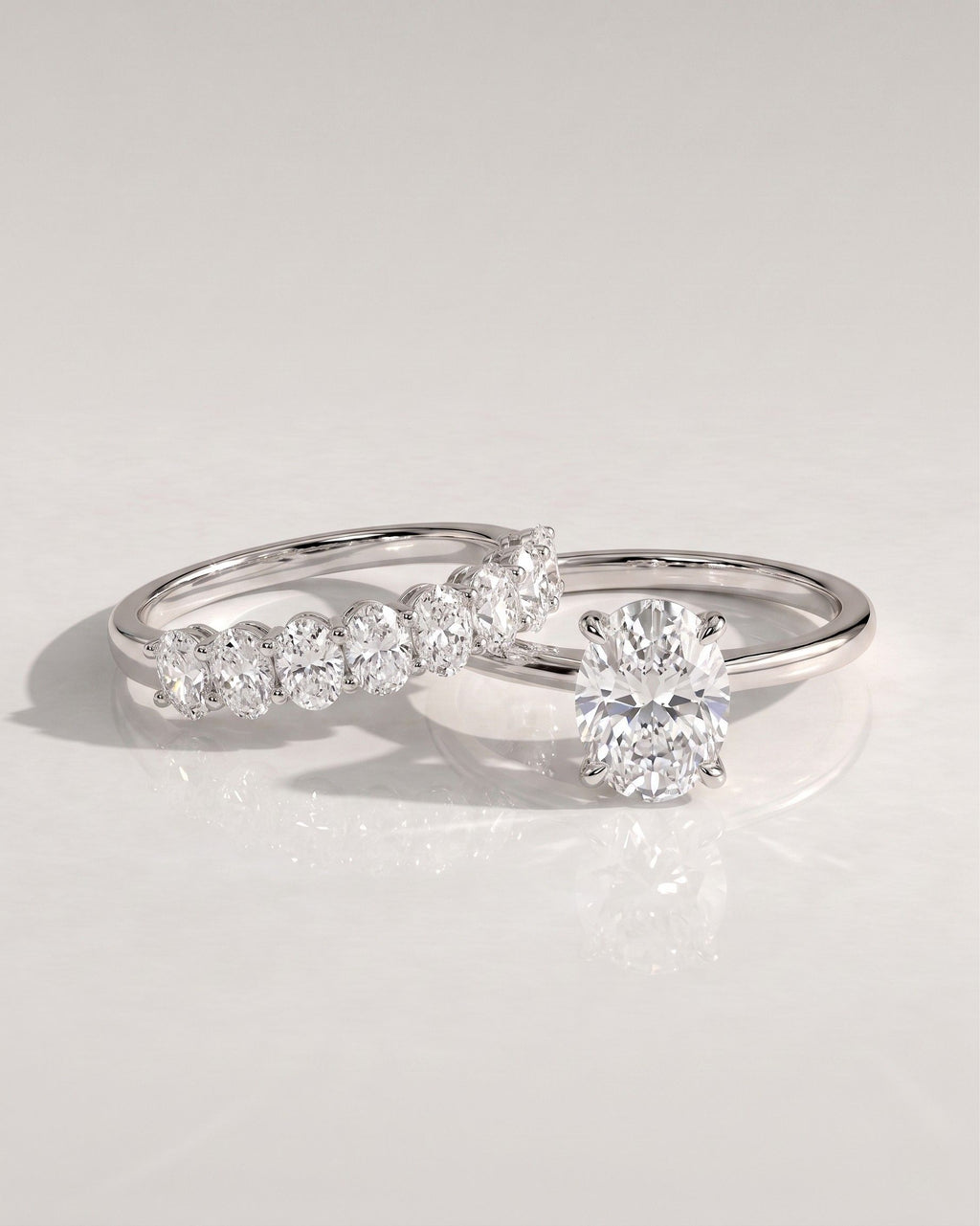 The Alina Bridal Set - Oval Diamond Ring with Curved Wedding Band
