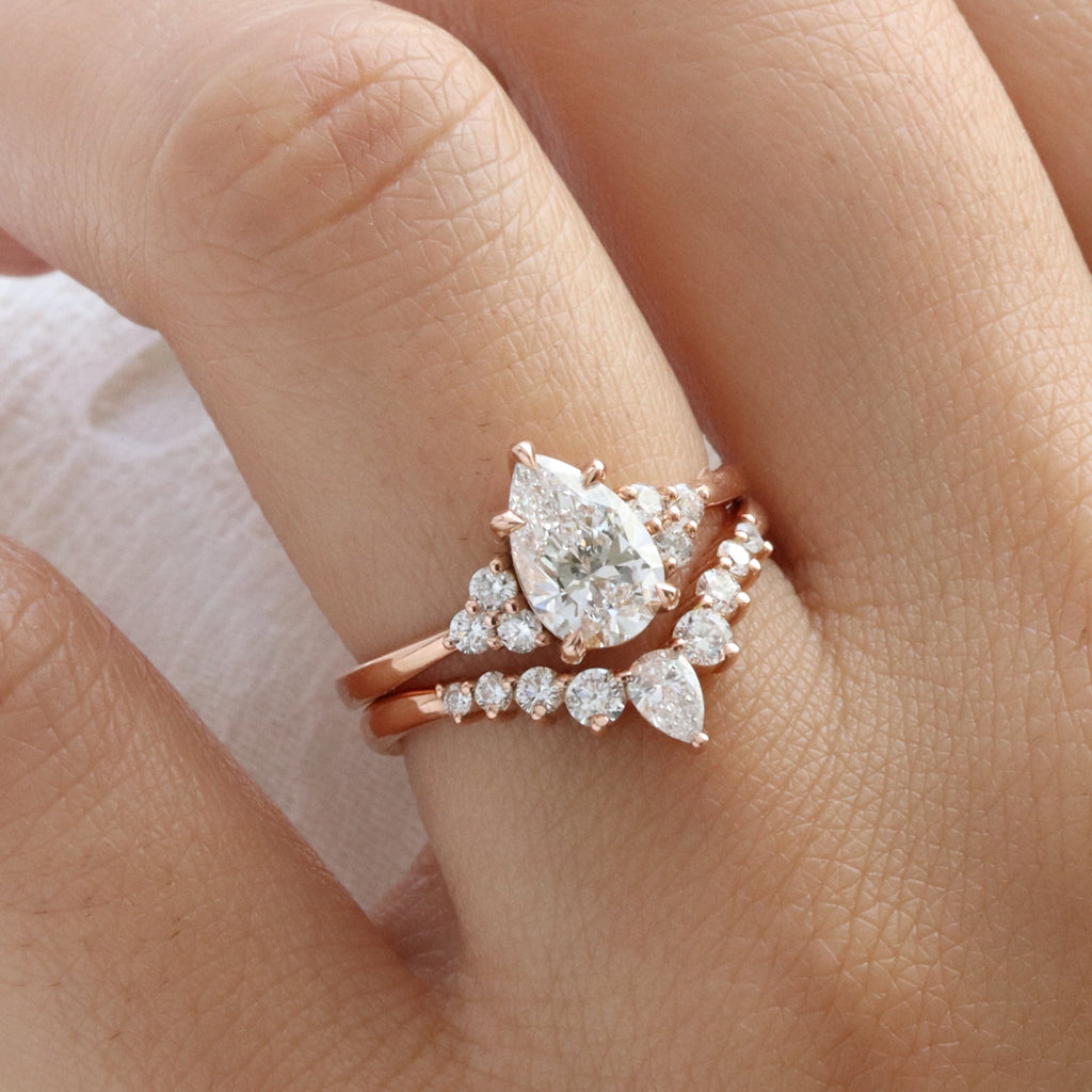 The Arielle Bridal Set - Pear Diamond Ring with Matching Wedding Band