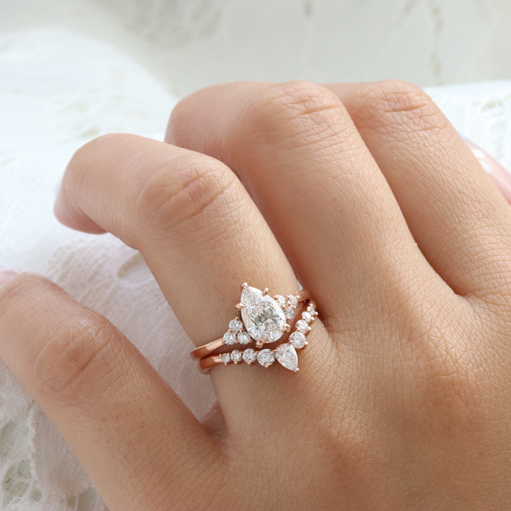 The Arielle Bridal Set - Pear Diamond Ring with Matching Wedding Band