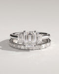 The Astoria Bridal Set - Emerald Cut Three Stone Ring with Baguette Band