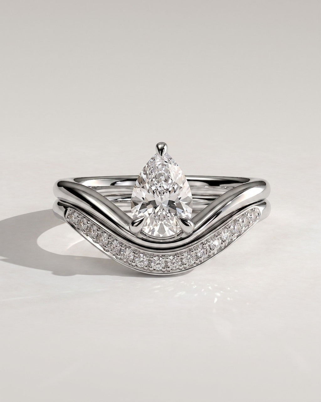 The Aurelia Bridal Set - Pear Diamond Ring with Curved Contour Band