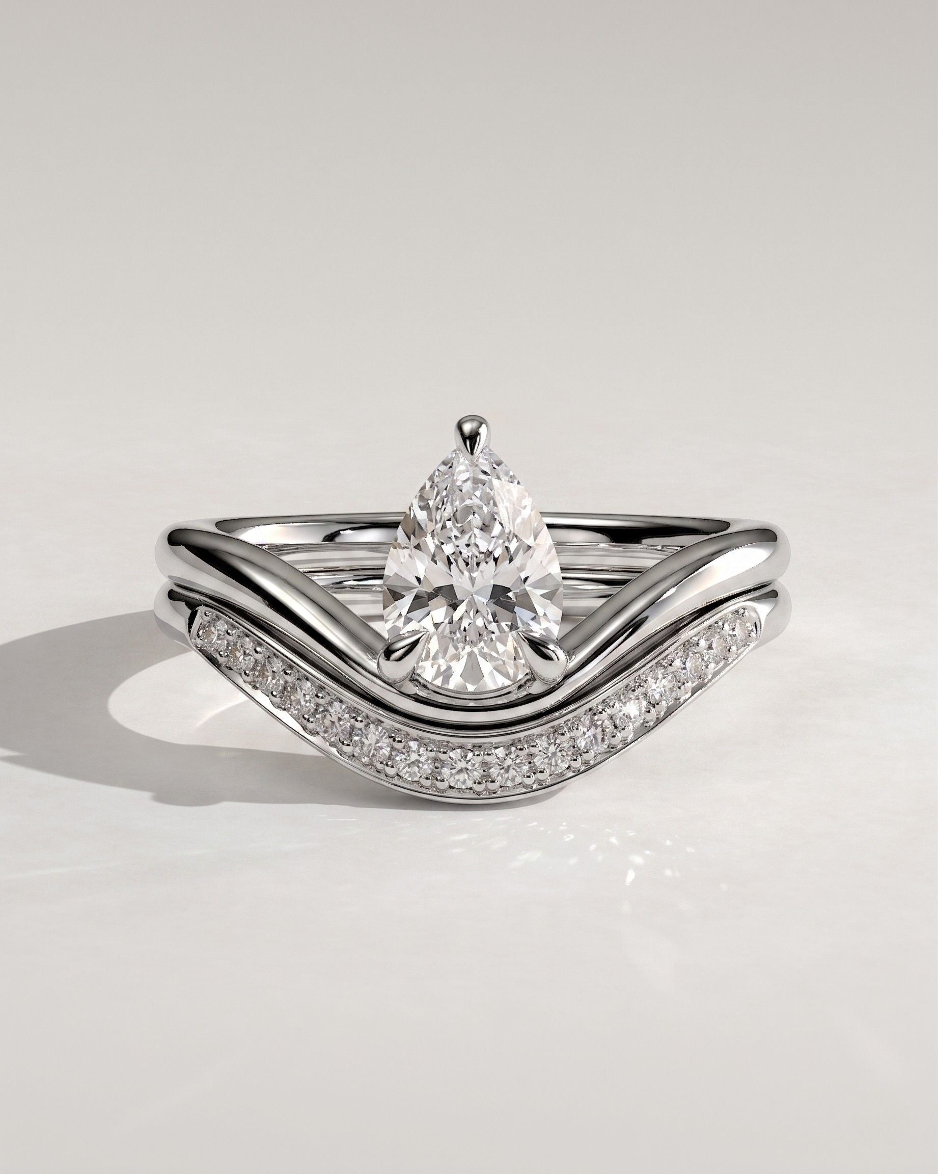 The Aurelia Bridal Set - Pear Diamond Ring with Curved Contour Band