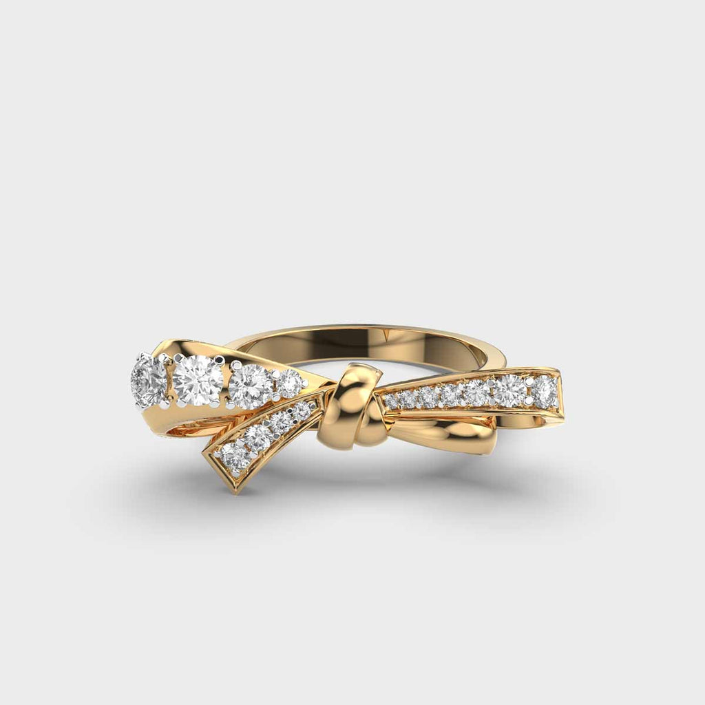 The Bow Ring - Diamond Ribbon Ring with Pavé