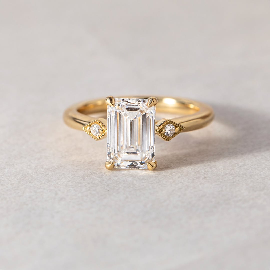 The Catherine Ring - Emerald Cut Milgrain Vintage Ring