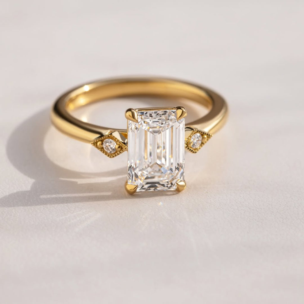 The Catherine Ring - Emerald Cut Milgrain Vintage Ring