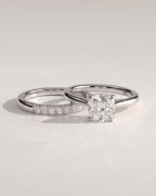 The Celina Bridal Set - Cushion Cut Solitaire Ring with Diamond Wedding Band