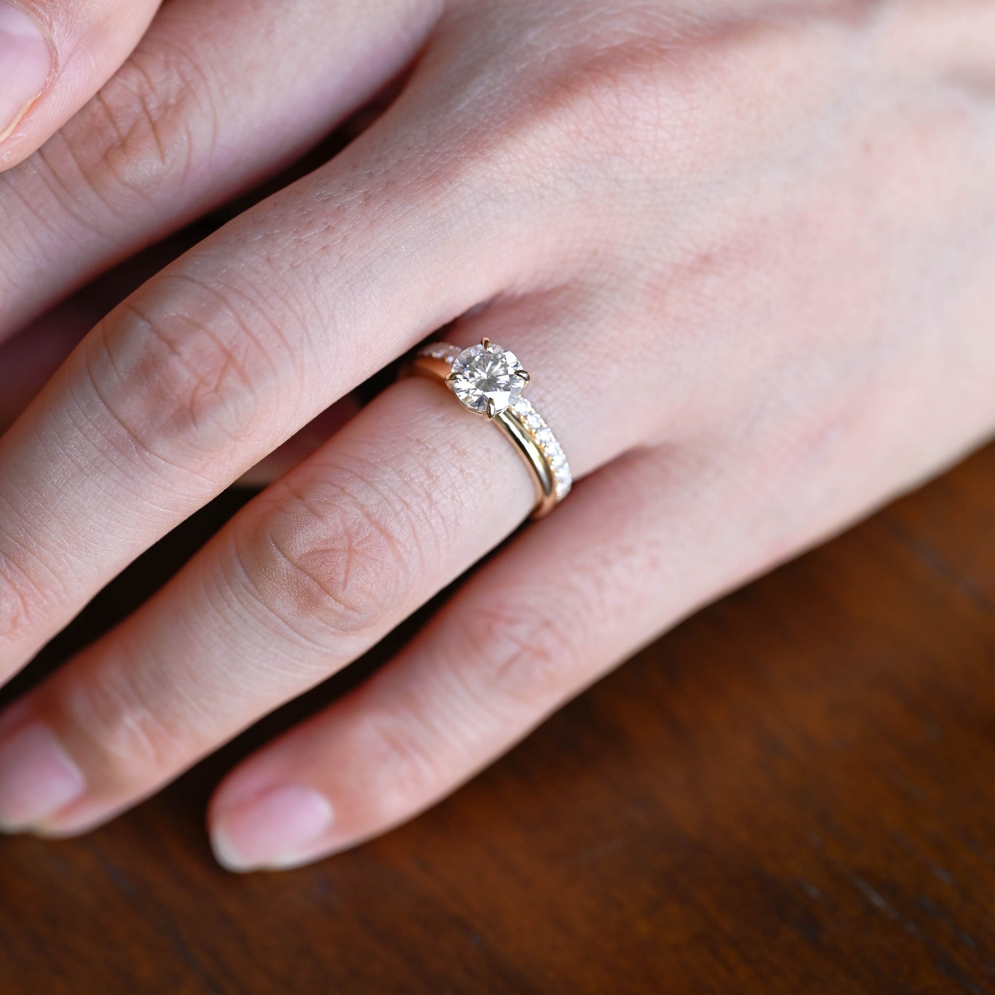 The Clara Bridal Set - Round Solitaire Ring with Pavé Wedding Band