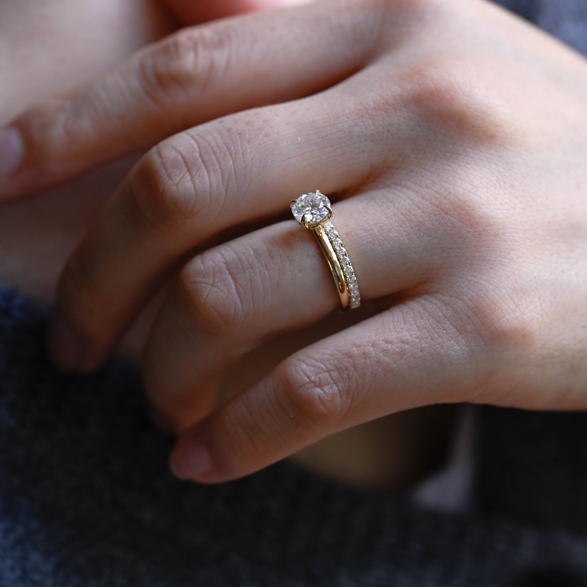 The Clara Bridal Set - Round Solitaire Ring with Pavé Wedding Band