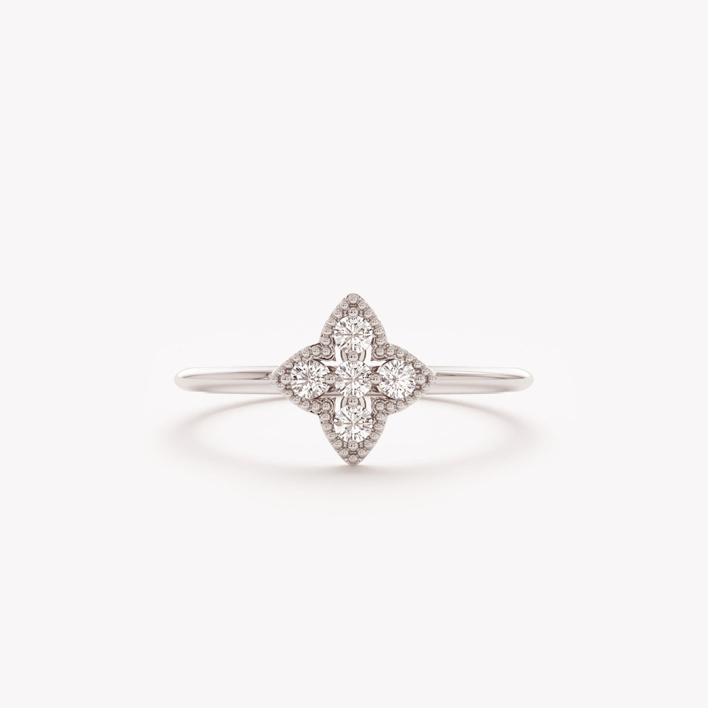 The Clover Ring - Diamond Cluster with Milgrain Detail