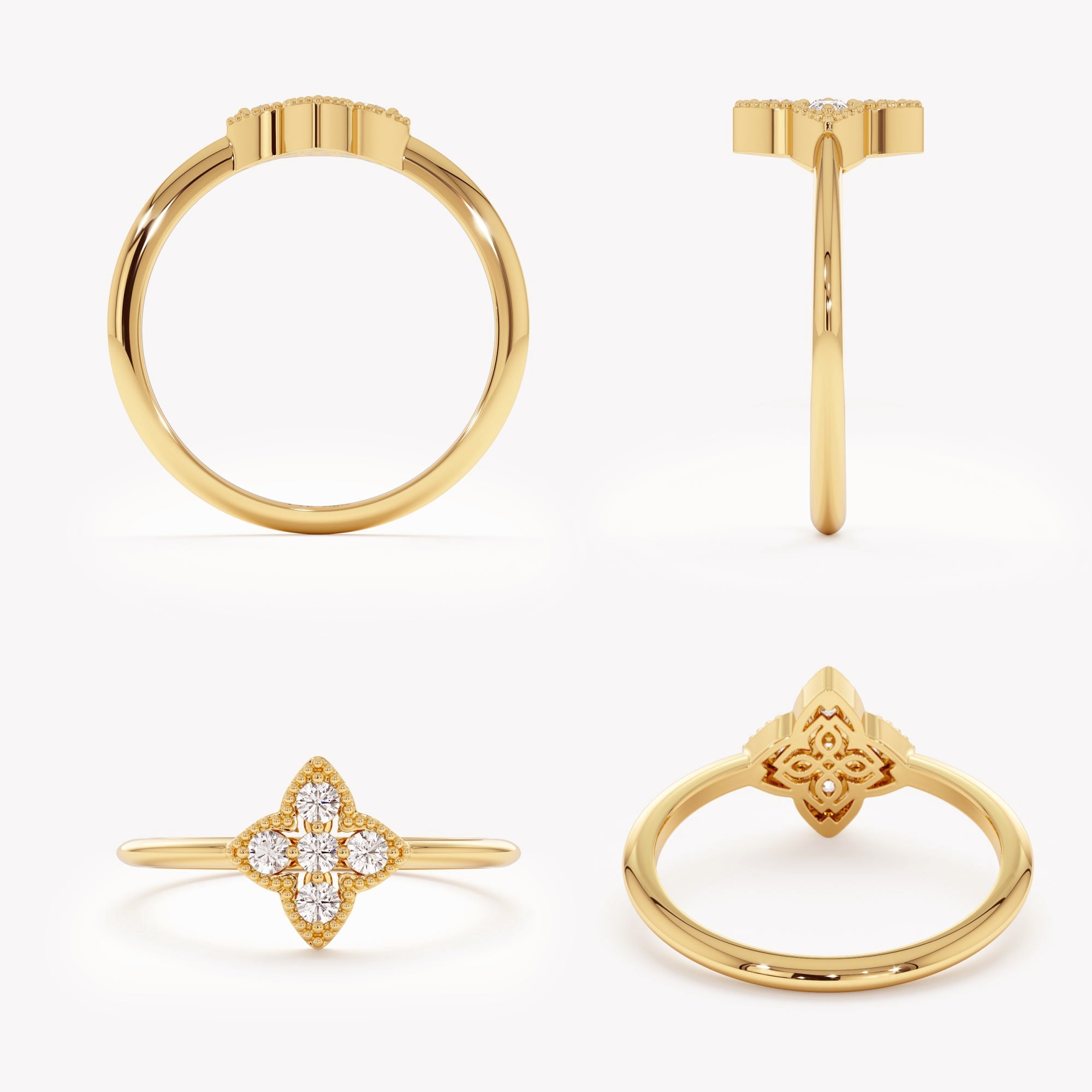 The Clover Ring - Diamond Cluster with Milgrain Detail