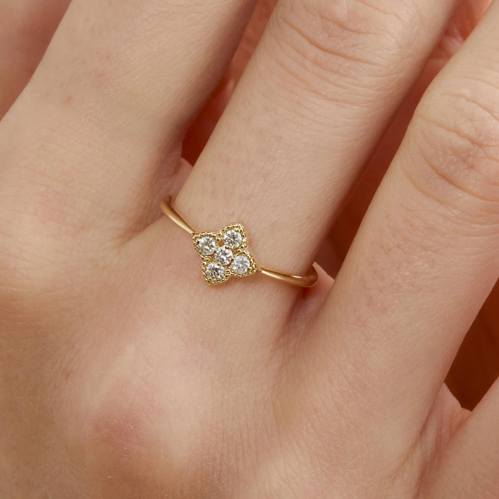 The Clover Ring - Diamond Cluster with Milgrain Detail