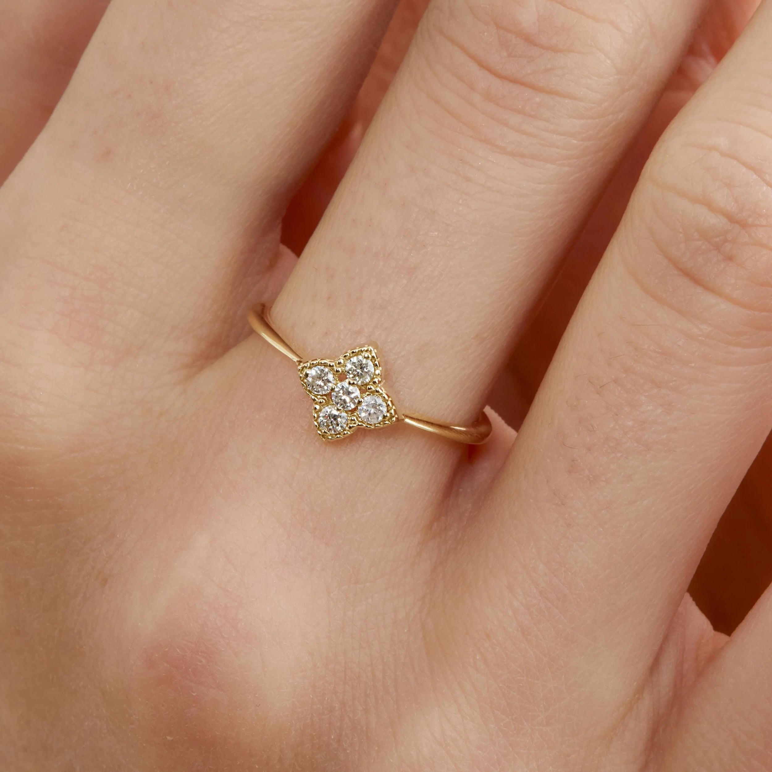 The Clover Ring - Diamond Cluster with Milgrain Detail