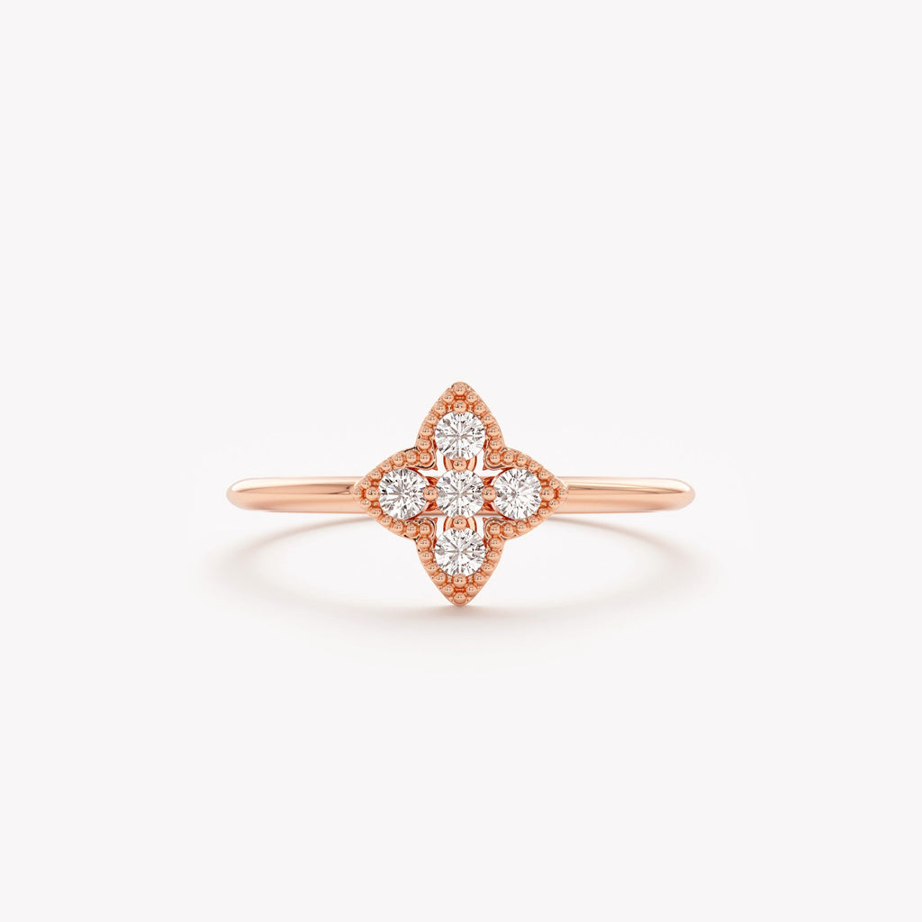 The Clover Ring - Diamond Cluster with Milgrain Detail